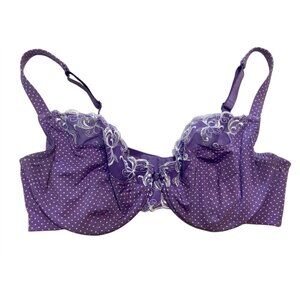Cacique Intimates Purple Polka Dot Lace Underwire Bra Women 42DD‎ Adjustable